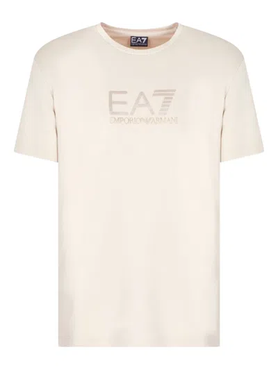 Ea7 Logo-embroidered T-shirt In Neutral
