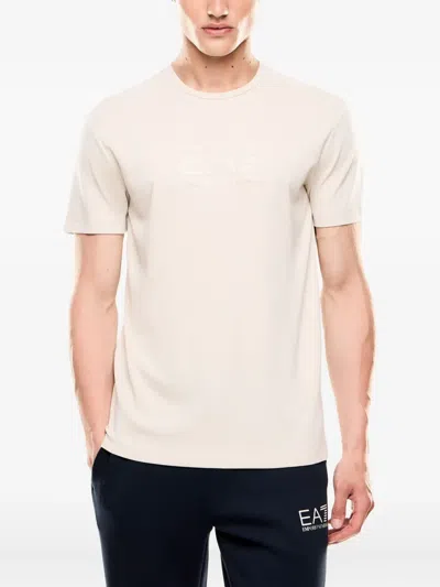 Ea7 Logo-embroidered T-shirt In Neutral