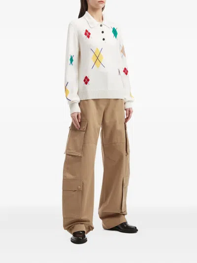 Msgm Denim Trousers With Multicoloured Thread Detail In Nude