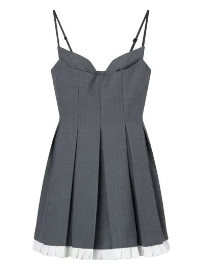 Shushu-tong Grey Pleated Sleeveless Dress With Sweetheart Neckline And Contrasting Hem In Wool Blend Woman In Gray