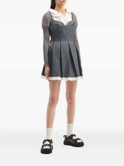 Shushu-tong Grey Pleated Sleeveless Dress With Sweetheart Neckline And Contrasting Hem In Wool Blend Woman In Gray