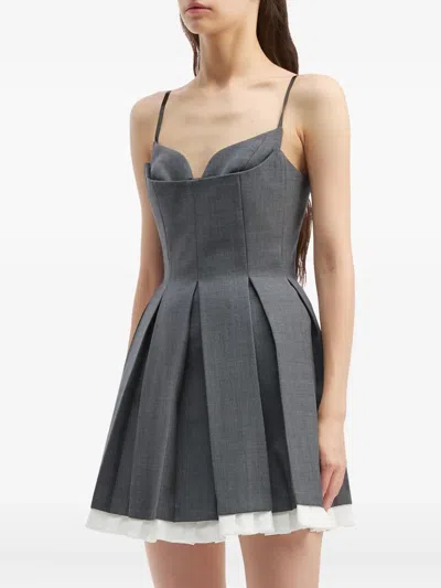 Shushu-tong Grey Pleated Sleeveless Dress With Sweetheart Neckline And Contrasting Hem In Wool Blend Woman In Gray