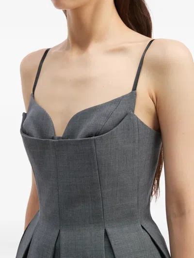 Shushu-tong Grey Pleated Sleeveless Dress With Sweetheart Neckline And Contrasting Hem In Wool Blend Woman In Gray