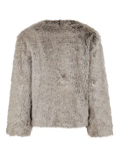 Antonelli Cropped Faux Fur Jacket With Round Neckline And Relaxed Fit In Gray