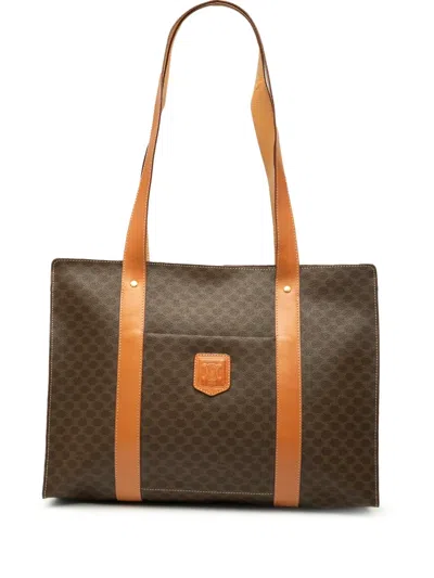 Pre-owned Celine 1996 Macadam Coated Canvas Tote Bag In Brown