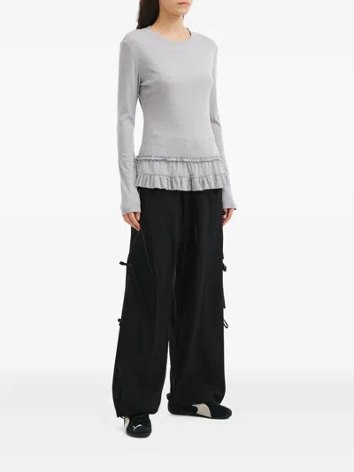 Mini Cream Drawstring Track Pants In Black