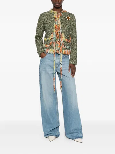 Pre-owned Dolce & Gabbana 2000s Floral-appliqué Jacket In Green