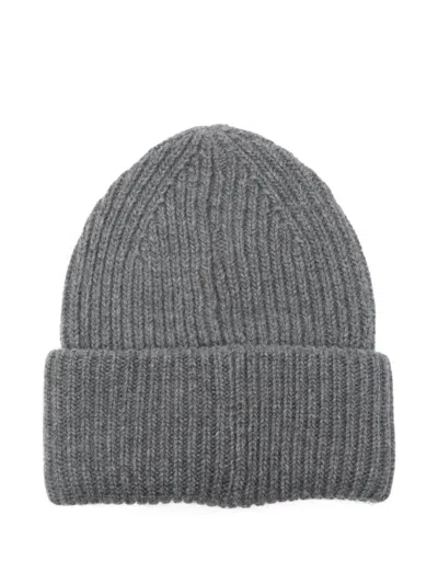 Bonsai Logo Ribbed Beanie Hat In Gray