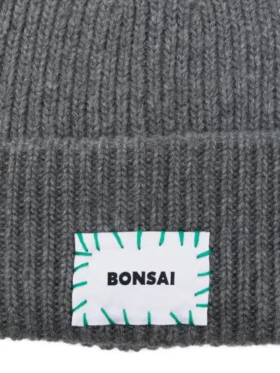 Bonsai Logo Ribbed Beanie Hat In Gray