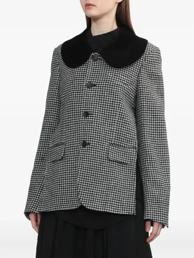 Black Comme Des Garçons Houndstooth Collar Blazer In Gray