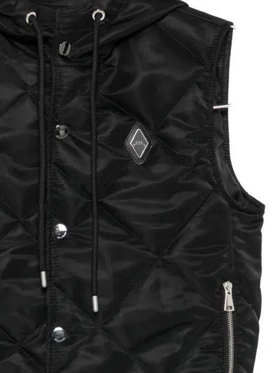Yes London Hooded Quilted Gilet In Black