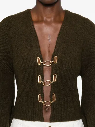 Cult Gaia Mayalu Cardigan In Green Acrylic In Brown