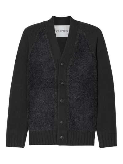 Closed Button-up Textured Cardigan In Black