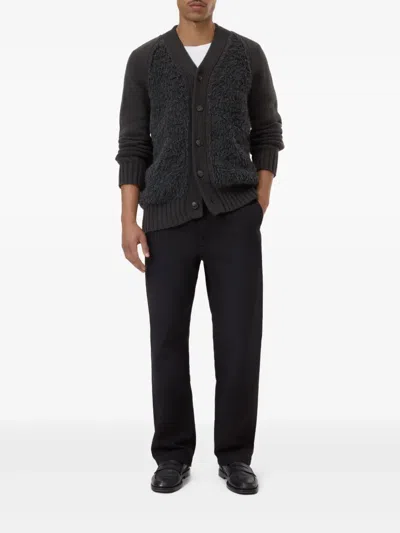 Closed Button-up Textured Cardigan In Black