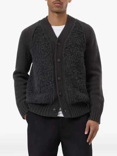 Closed Button-up Textured Cardigan In Black