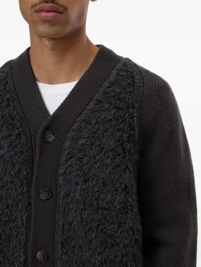 Closed Button-up Textured Cardigan In Black