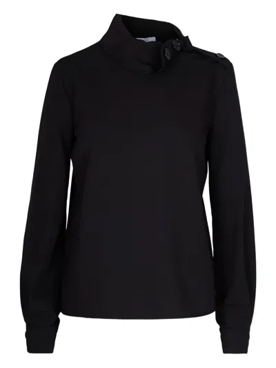 Patrizia Pepe Structured High-neck Top With Textured Fabric And Decorative Button Detail In Black