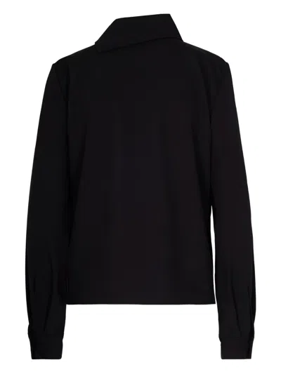 Patrizia Pepe Structured High-neck Top With Textured Fabric And Decorative Button Detail In Black