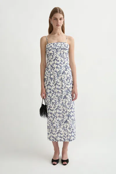 Posse Rue Pleated Printed Linen And Silk-blend Midi Dress In Multi
