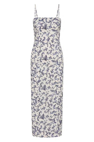 Posse Rue Pleated Printed Linen And Silk-blend Midi Dress In Multi