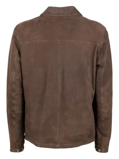 Barba Napoli Leather Zip-up Jacket In Brown