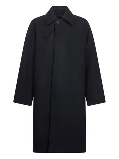 Studio Nicholson Blue Melton Wool Blend Cabo Coat In Black