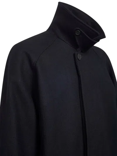Studio Nicholson Blue Melton Wool Blend Cabo Coat In Black