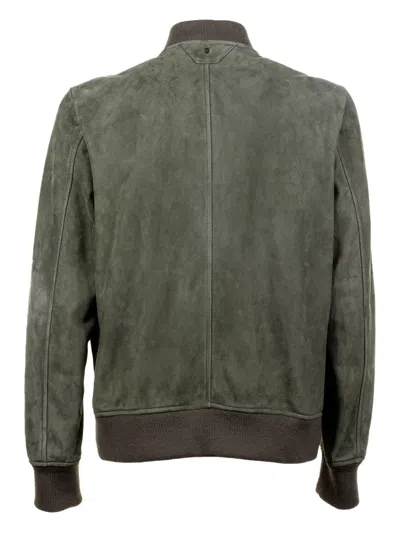 Santoro Suede Zip-up Jacket In Green