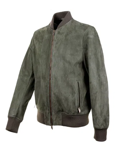 Santoro Suede Zip-up Jacket In Green