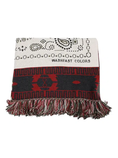 Alanui Fringed Multicolor Wool Scarf With Geometric Motifs In Red