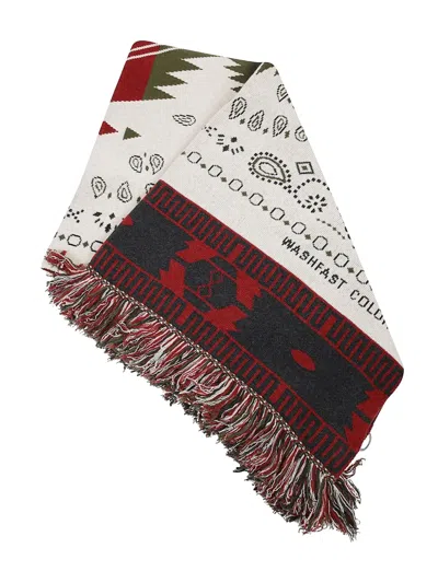 Alanui Fringed Multicolor Wool Scarf With Geometric Motifs In Red