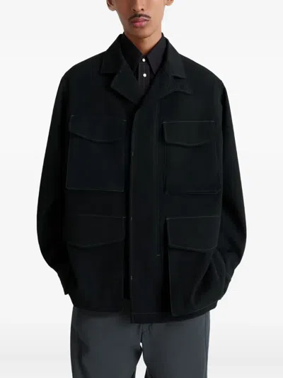 Lemaire Buttoned-cuff Pocket Overshirt In Black