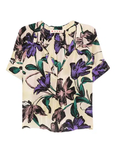 Pre-owned Marni 2000s Floral-print Blouse In Neutral