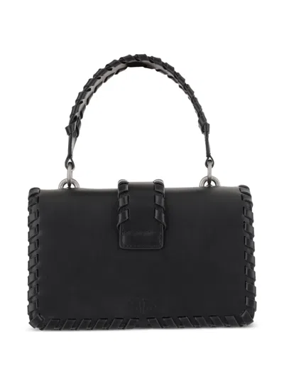 Pinko Mini Bag With Woven Design And Top Handle In Black