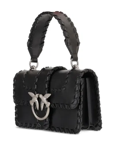 Pinko Mini Bag With Woven Design And Top Handle In Black