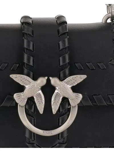 Pinko Mini Bag With Woven Design And Top Handle In Black