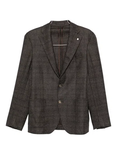 Luigi Bianchi Mantova Checked Single-breasted Blazer In Brown