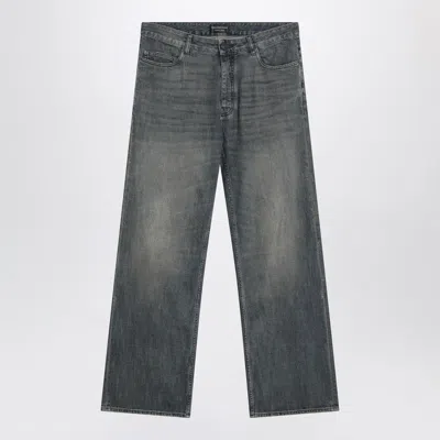 Balenciaga Loose Washed Jeans In Blue/grey/yellow In Black