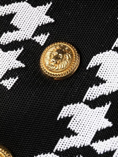 Balmain Houndstooth Motif Two-tone Dress With Golden Buttons In Black