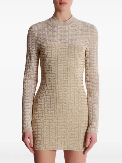 Balmain Pb Labyrinth Monogram Dress In Brown