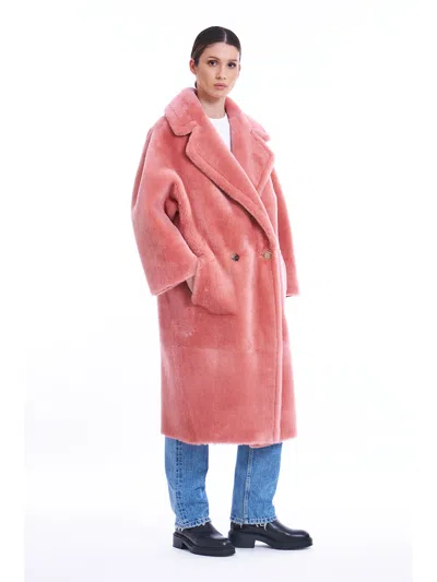Blancha Faux Fur Double-breasted Coat In Pink