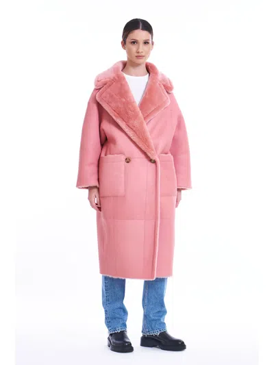 Blancha Faux Fur Double-breasted Coat In Pink