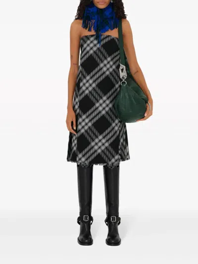 Burberry Wool Kilt Dress With Check Motif In Black