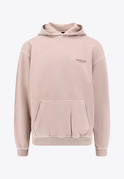 Represent Beige Oversized Hoodie With Snap-button Hood And Logo In Purple