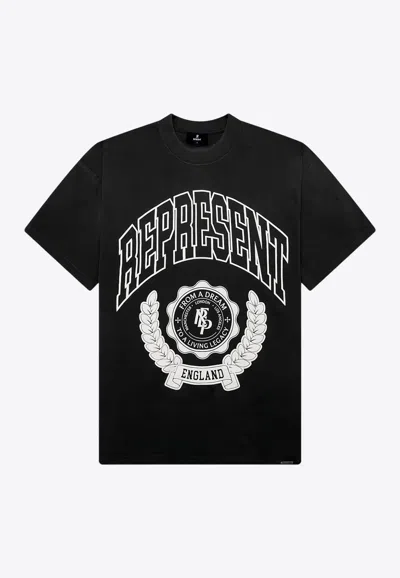 Represent Legacy Crest Cotton T-shirt With Distressed Effect In Black