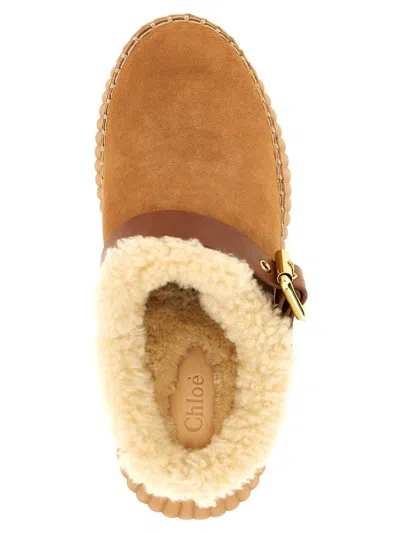 Chloé Nama 80 Shearling-lined Suede Platform Mules In Brown