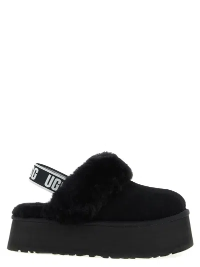 Ugg Black Leather Clog With Faux Fur And Elastic Back  In Black