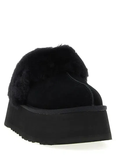 Ugg Black Leather Clog With Faux Fur And Elastic Back  In Black