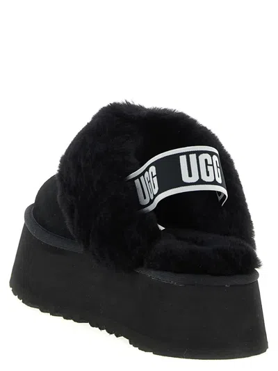 Ugg Black Leather Clog With Faux Fur And Elastic Back  In Black