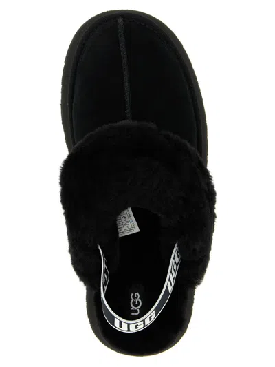 Ugg Black Leather Clog With Faux Fur And Elastic Back  In Black